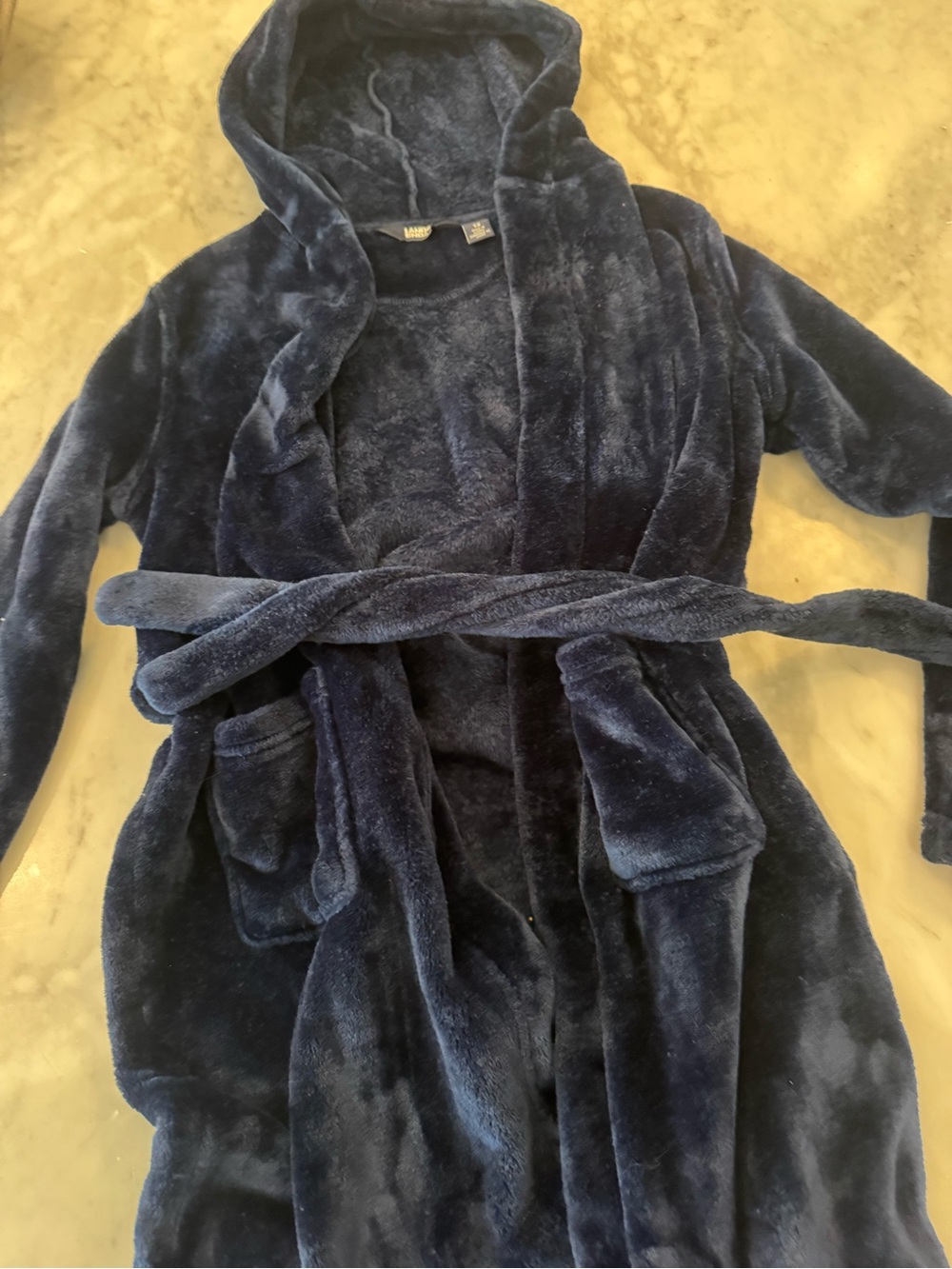 Lands' End Plush Hooded Kids Robe - Dark Navy